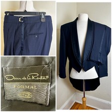 VTG Oscar de la Renta Formal Navy Blue Tailcoat Tuxedo 46L 39-41 Waist USA Made