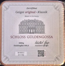 1000GRAM (1 KILOGRAM) .999 COPPER GEIGER EDELMATALLE SQ BAR #G1000CU011192