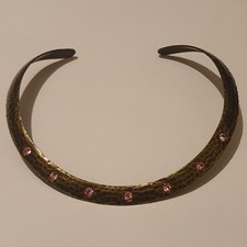 Gold Tone Pink Crystal Open Collar Necklace Vintage Inspired Statement Chunky UK