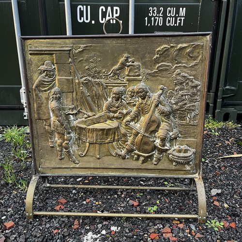 Antique brass fire screen - antique,