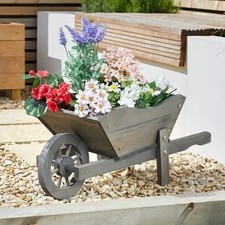 Wooden Wheelbarrow Flower Planter Outdoor Garden Ornament Stand Decor Cart Plant