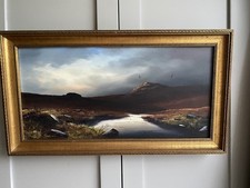 Oil Painting By Brian D Horswell Sunset over the moors . Signed 