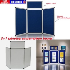 4 Panels Folding Table Top Display Tri Fold Board Tabletop Poster Board Blue UK