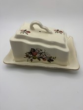 Vintage ceramic floral/ Cherry Blossom floral lidded butter/ cheese dish