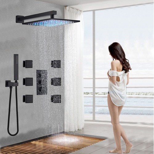 Black thermostatic shower - black,