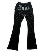 Juicy Couture Black Velour Flare Pants S Rhinestone Logo Y2K 90s Retro...