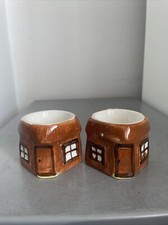 2x Vintage Cottage Egg Cups Hand Painted
