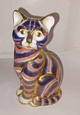 Royal Crown Derby Cat Paperweight 2013 Blue Red Gold English Bone China