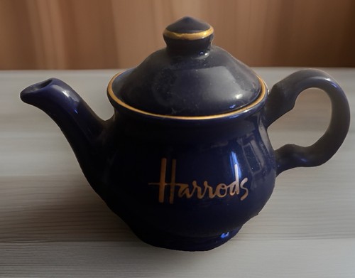 Harrods blue miniature tea pot - harrods,