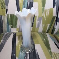 Northwood  Swung Glass Vase White Opalescent Feather Flare