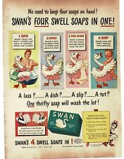 1943 SWAN Soap Four Soaps In One art Vintage Print Ad