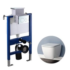 Bathroom Rimless Square Wall Hung Toilet & 0.82M Concealed Cistern Frame WC pan