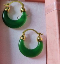 Gold Hoop Earrings Creole Jade Green Earrings Comes Gift Boxed 2cm By 2cm  A50