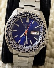 Seiko 5 Automatic Mens Watch Blue Dial Pepsi Checkered Bezel 24 Jewels 4R36