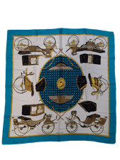 HERMES Paris Ladies One Size Blue Patterned Luxury Designer Scarf Used In Box 