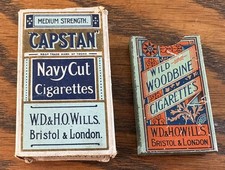 Wills Cigarettes, rare antique Woodbine paper tin and Capstan Navy Cut, 1930s,