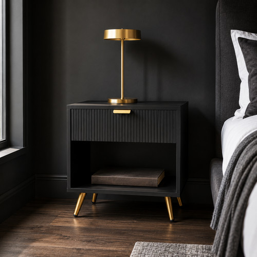 Black gold bedside table - black,