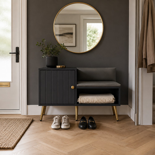 Grey shoe storage bench padded - bench,