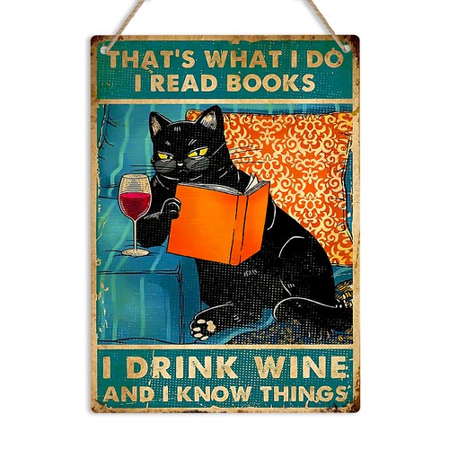 Book cat wine lover - lover, vintage