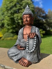Extra Large Copper And Silver Sitting Buddha Garden Ornament with Solar Light