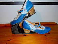 Tape Blue leather T Bar Shoes With Lace Look Leather Design- Size 6 UK/ EU 39