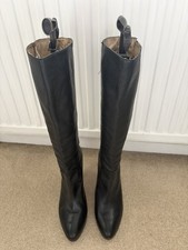 Frye Harlow Campus  Black Leather Knee High Slip On Boots Size UK 9 