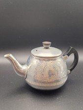 MCM Swan Brand Teapot Carlton Swan Floral Aluminum 2 Cups Made In ENGLAND Small