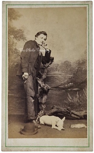 Cdv man with rat terrier - cdv,