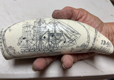 NEW! Sperm whale tooth scrimshaw replica "SHIP ALBATROSS" fine details  historic