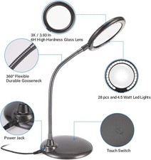 3X Magnifying Lamp,  Dimmable Hands Free Magnifying Glass with Light and Stand