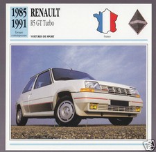 1985-1991 Renault R5 GT Turbo Car Photo French Card 1986 1987 1988 1989 1990