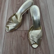 Elegant Gucci Women's Gold Mules Heel Sandals Size 6 US excellent condition Jp