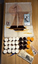 Rare 70s Vintage Readicut Rug Kit Wool Evening Shadow Boat Design Started 