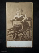 CDV Child Sat in Rare Cart Pram, by Laws & Son Newcastle Antique Victorian Photo