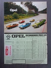OPEL RANGE orig 1973 UK Mkt Brochure + Price List  Kadett Manta Rekord Commodore