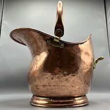Antique Victorian Copper Coal Bucket Scuttle Log Bin Castellated Seam Helmet