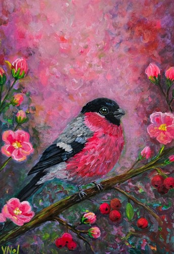 Original bullfinch painting - bullfinch,