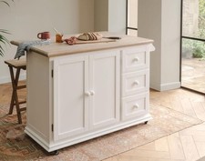 Shire White Kitchen Island Breakfast Bar With Wheels OAK Drop Leaf Table Top