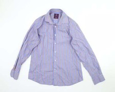 Hawes & Curtis Mens Purple Striped Cotton blend Size M Collared