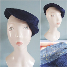 Vintage Toque Hat 1950s Blue