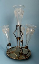 Antique Silver Plated Epergne With Cut Glass Flutes Centrepiece Late 19th C