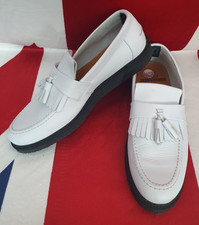 Fred Perry X George Cox Tassel Leather Loafers Mens UK 9 - White - Mod Skinhead.