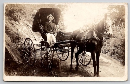 Rppc man big smile horse - man,