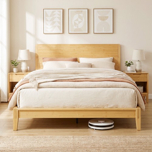 Homcom queen bamboo bed frame - homcom,