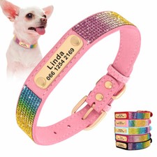 Personalised Rhinestone Dog Collars Soft Bling Pet Cat Puppy ID Name Necklace