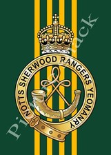 SHERWOOD RANGERS YEOMANRY CAP BADGE PRINTED ON A METAL SIGN 5 X 7 INCHES