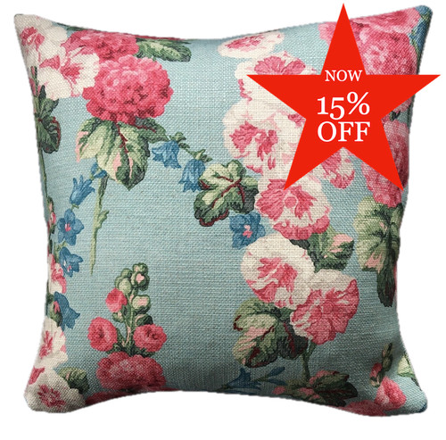 Sanderson hollyhocks sky blue - hollyhocks,
