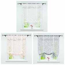 Roman Curtains Voile Tie Up Tab Top Semi Sheer Window Floral Net Curtain Blinds