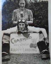 WW2 ERA PILOT WITH NEW WIFE ASTRIDE " YOU HAVE  CONTROL" HELMET FLYING BOOTS etc