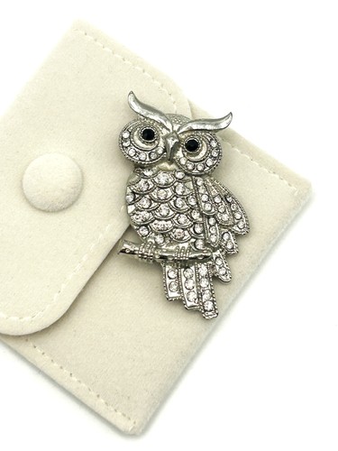 Vintage rhinestone owl brooch - rhinestone,